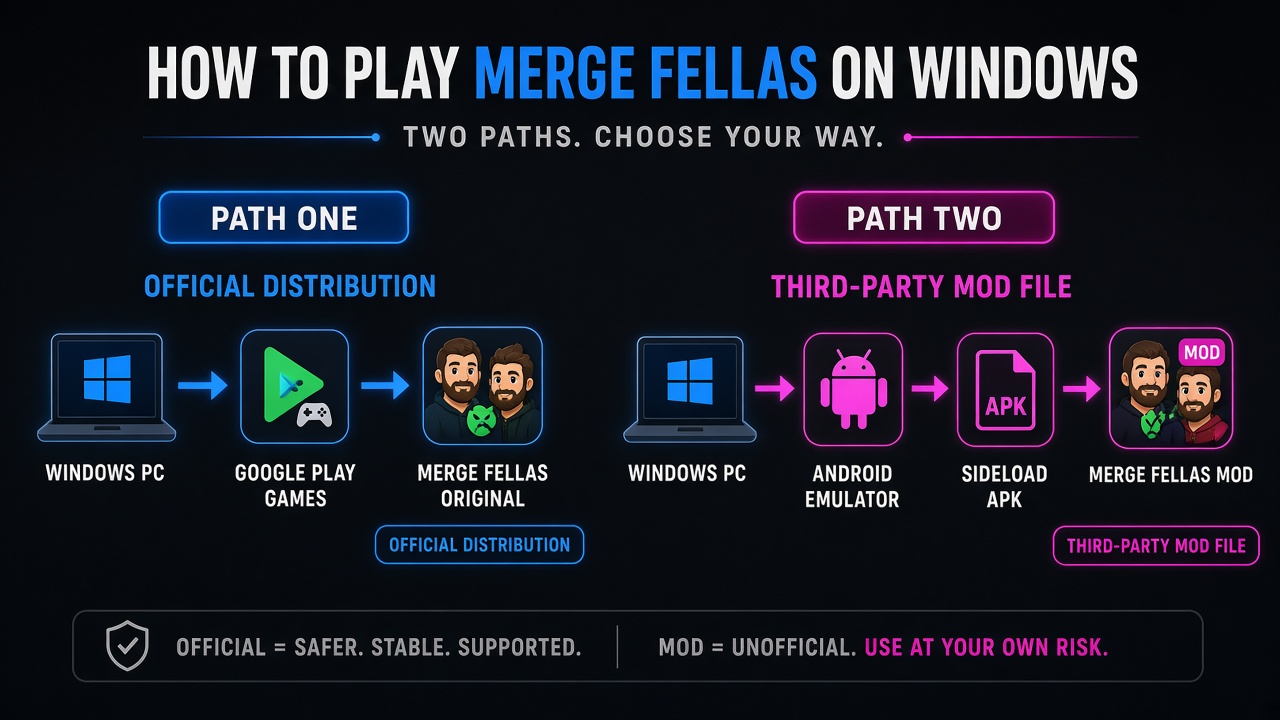 Perbedaan Google Play Games dan emulator untuk menjalankan Merge Fellas di PC