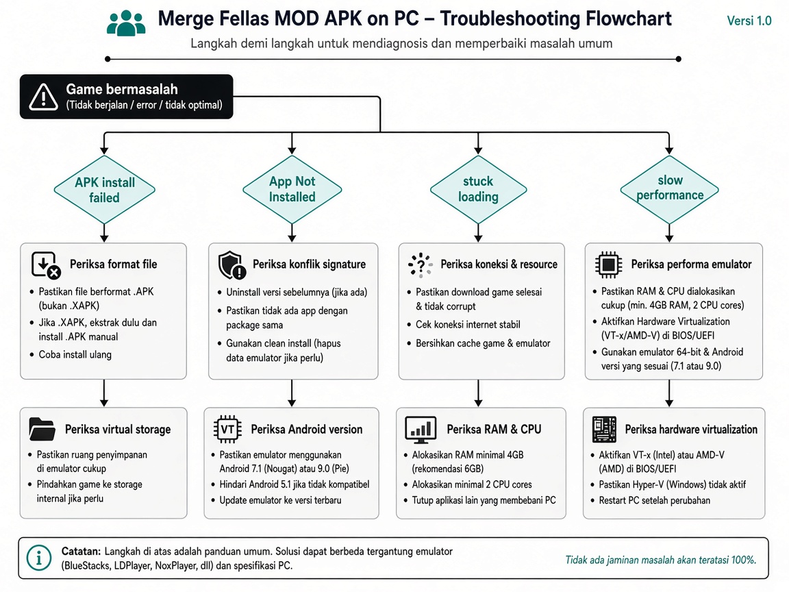 Troubleshooting Merge Fellas MOD APK di PC dan emulator Android
